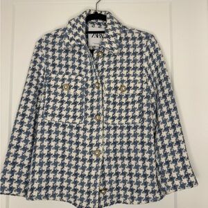 Zara Blue and White Houndstooth Jacket